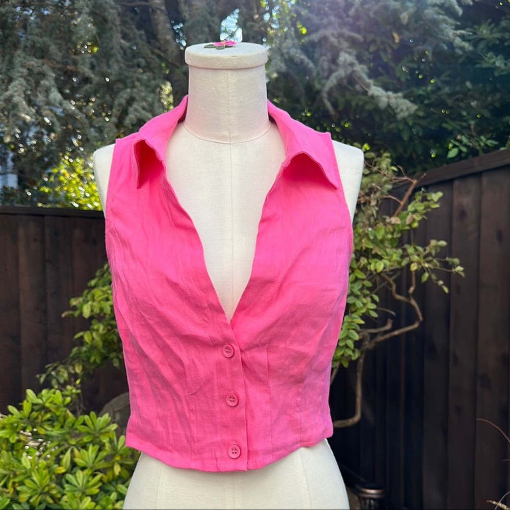 Monrow Linen Crop Top - Picture 1 of 3